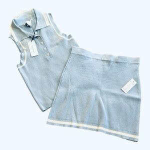 Pink rose Light Blue Sleeveless Top and Skirt Set